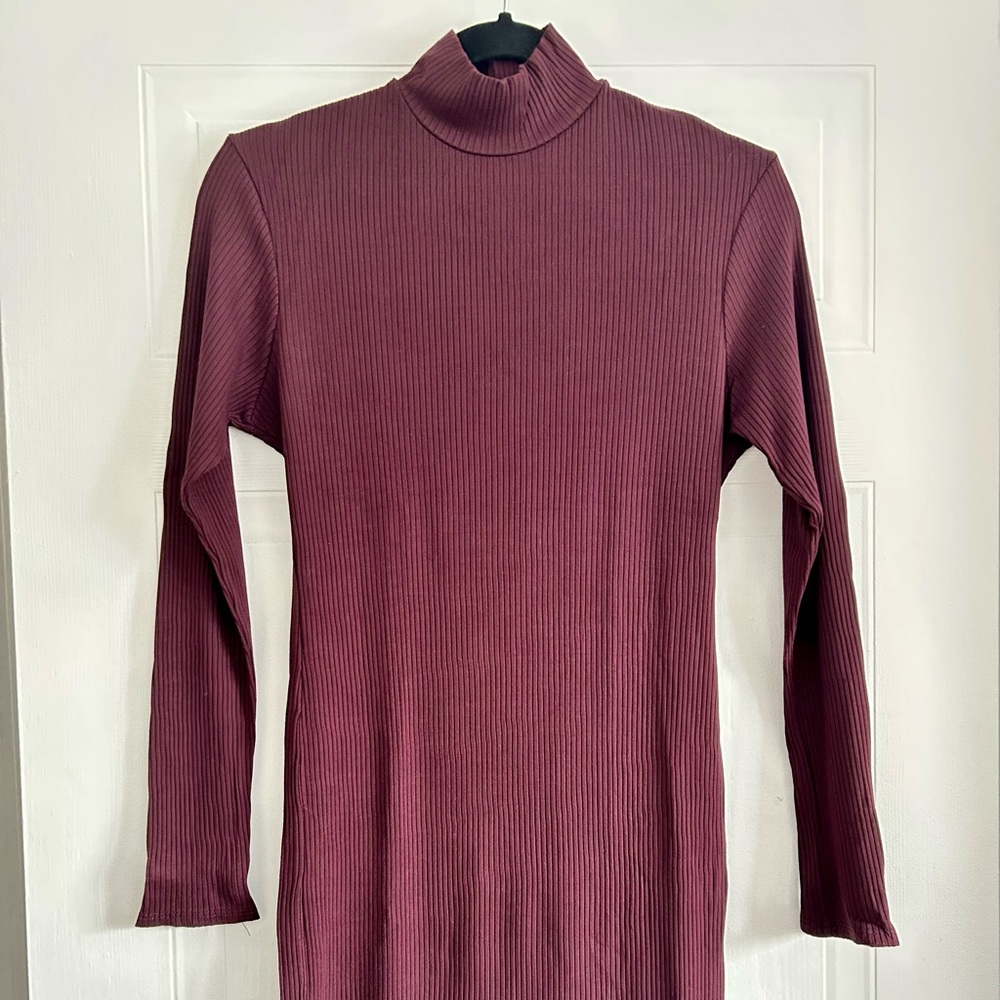 Burgundy Ribbed Long Sleeve Dress